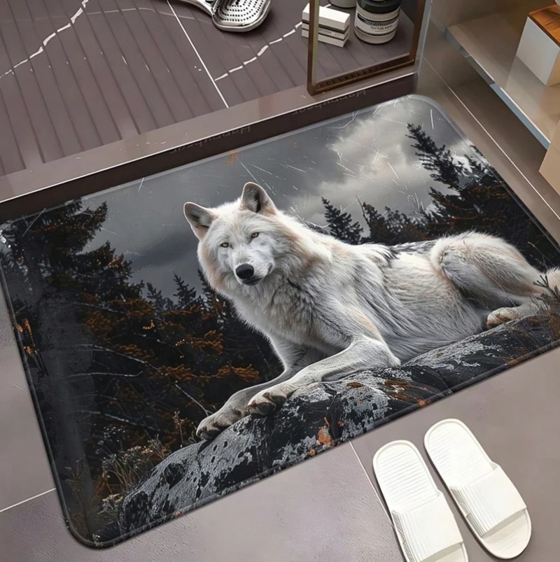 Puzzle Blank White - Tappetino d'ingresso con motivo lupo bianco,